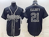 Men's Dallas Cowboys #21 Ezekiel Elliott Black Reflective With Patch Cool Base Stitched Baseball Jersey,baseball caps,new era cap wholesale,wholesale hats